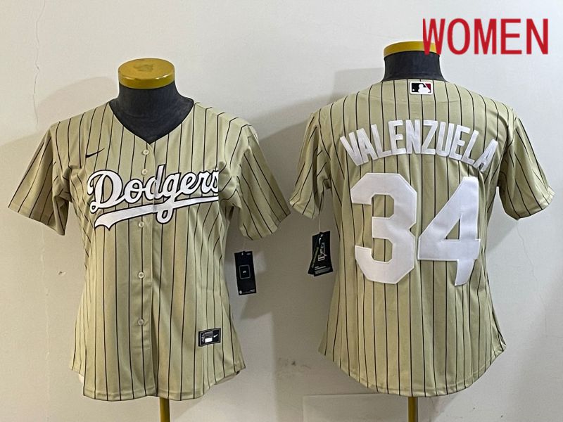 Women Los Angeles Dodgers #34 Valenzuela Green Stripe Game 2024 Nike MLB Jersey style 1->women mlb jersey->Women Jersey